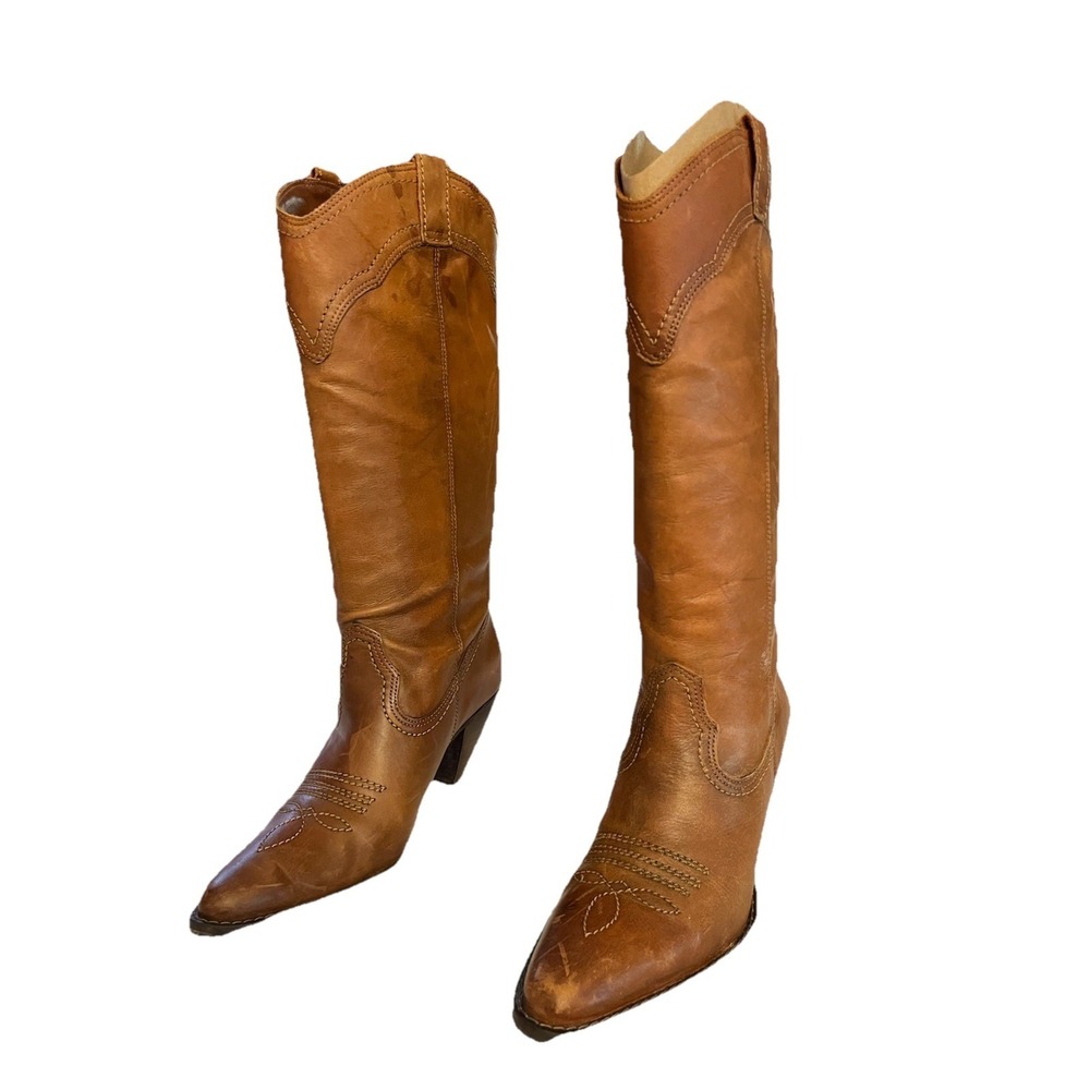 VTG White Mountain Brown GENUINE LEATHER PULL ON WESTERN BOOTS Size 7.5 W Box